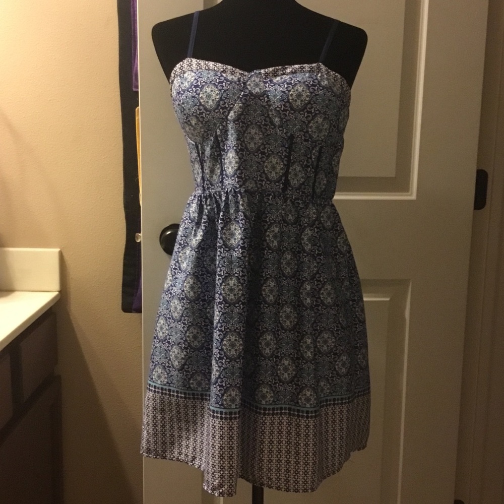 Blue and white printed dress